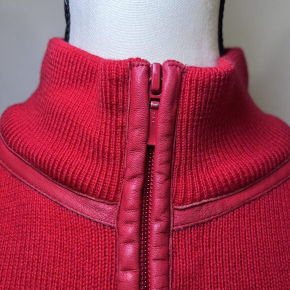 Pendleton full zip leather trim merino wool blend red sweater womens sz S TALL - Picture 5 of 12